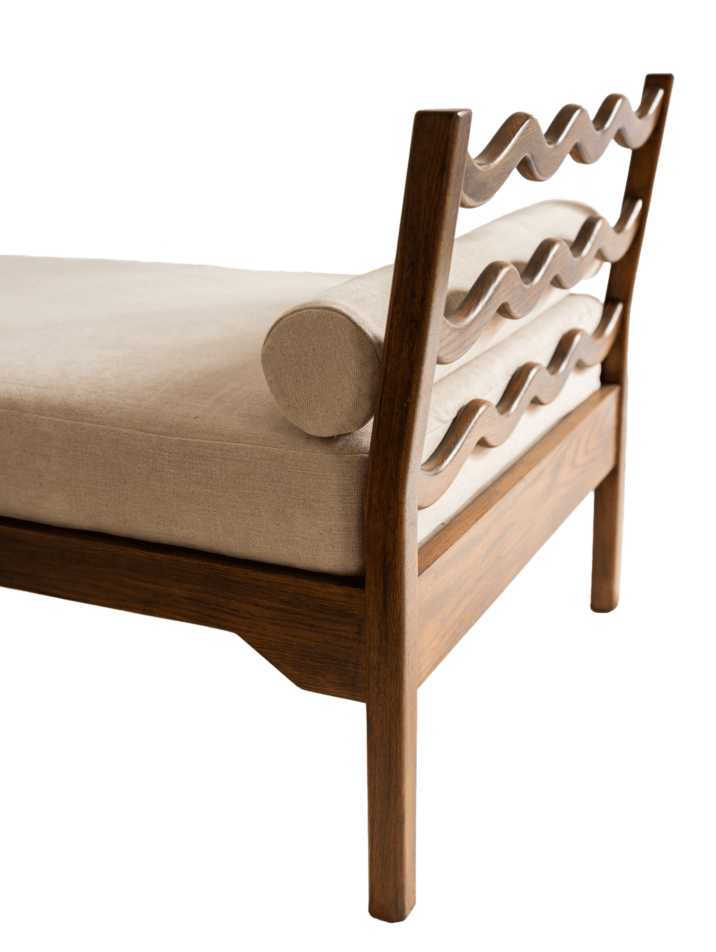 Close up shot of daybed featuring scallop detail
