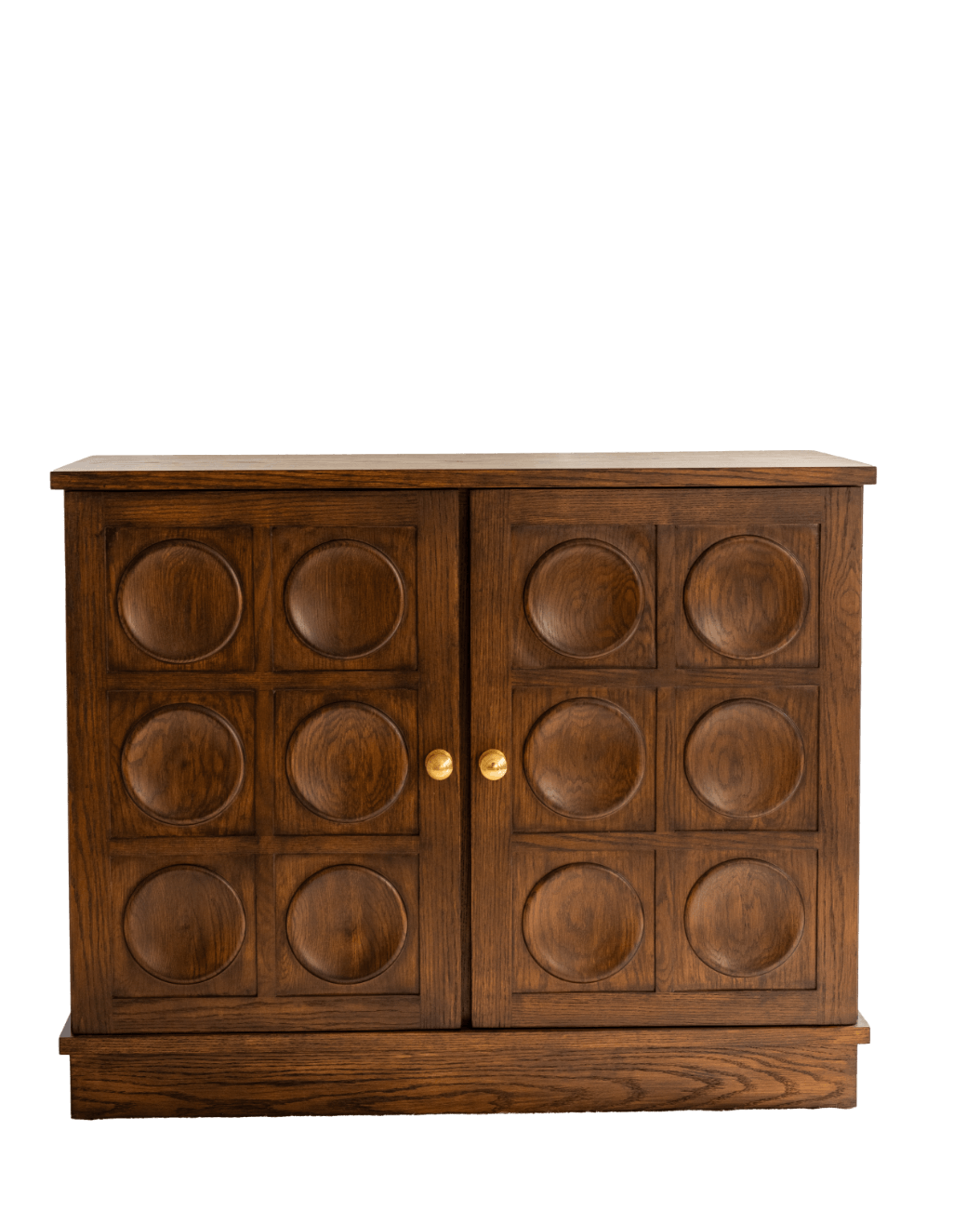 Solid oak bar cabinet with brass hardware