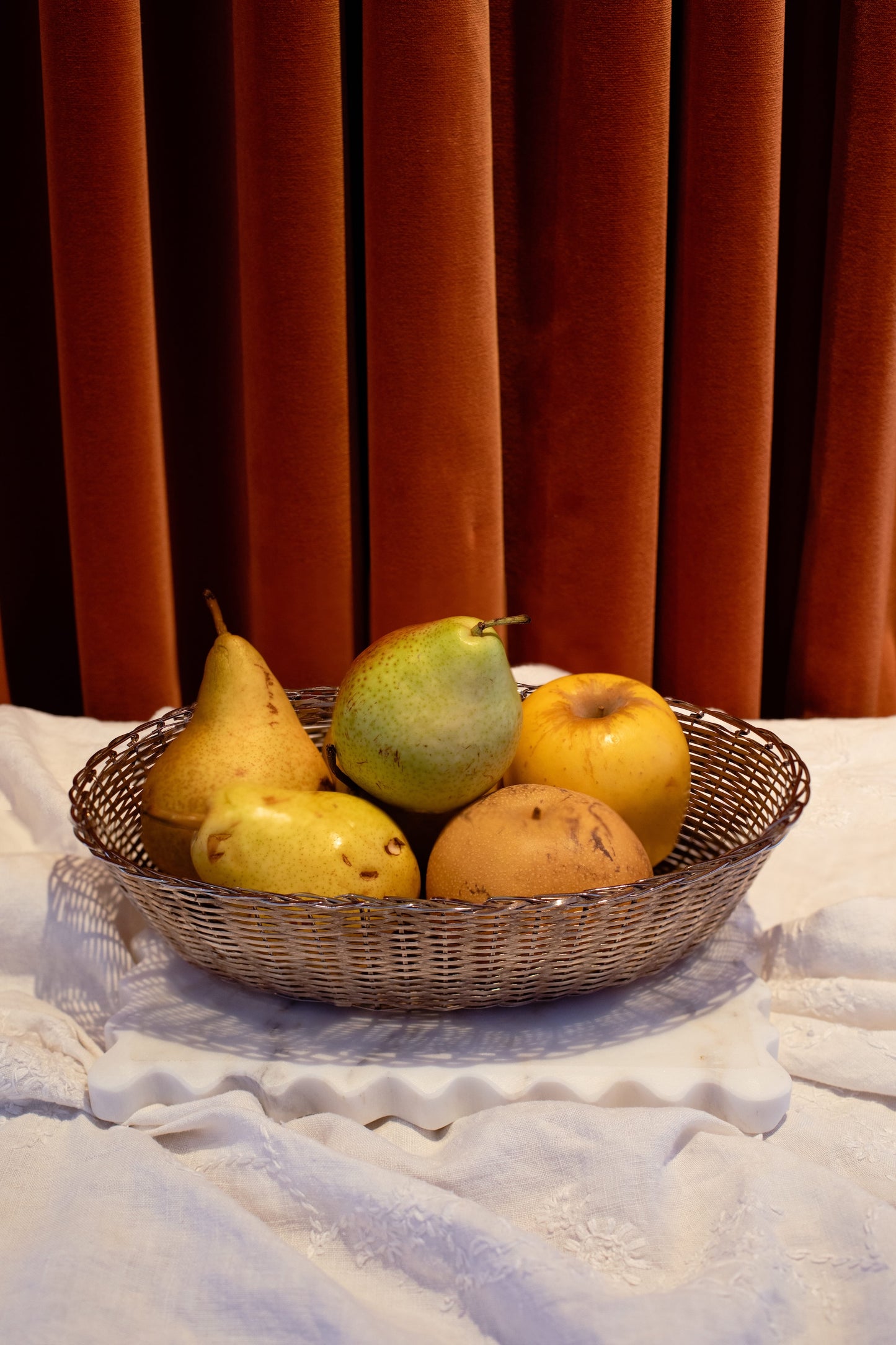 Vintage Silver Woven Fruit Basket