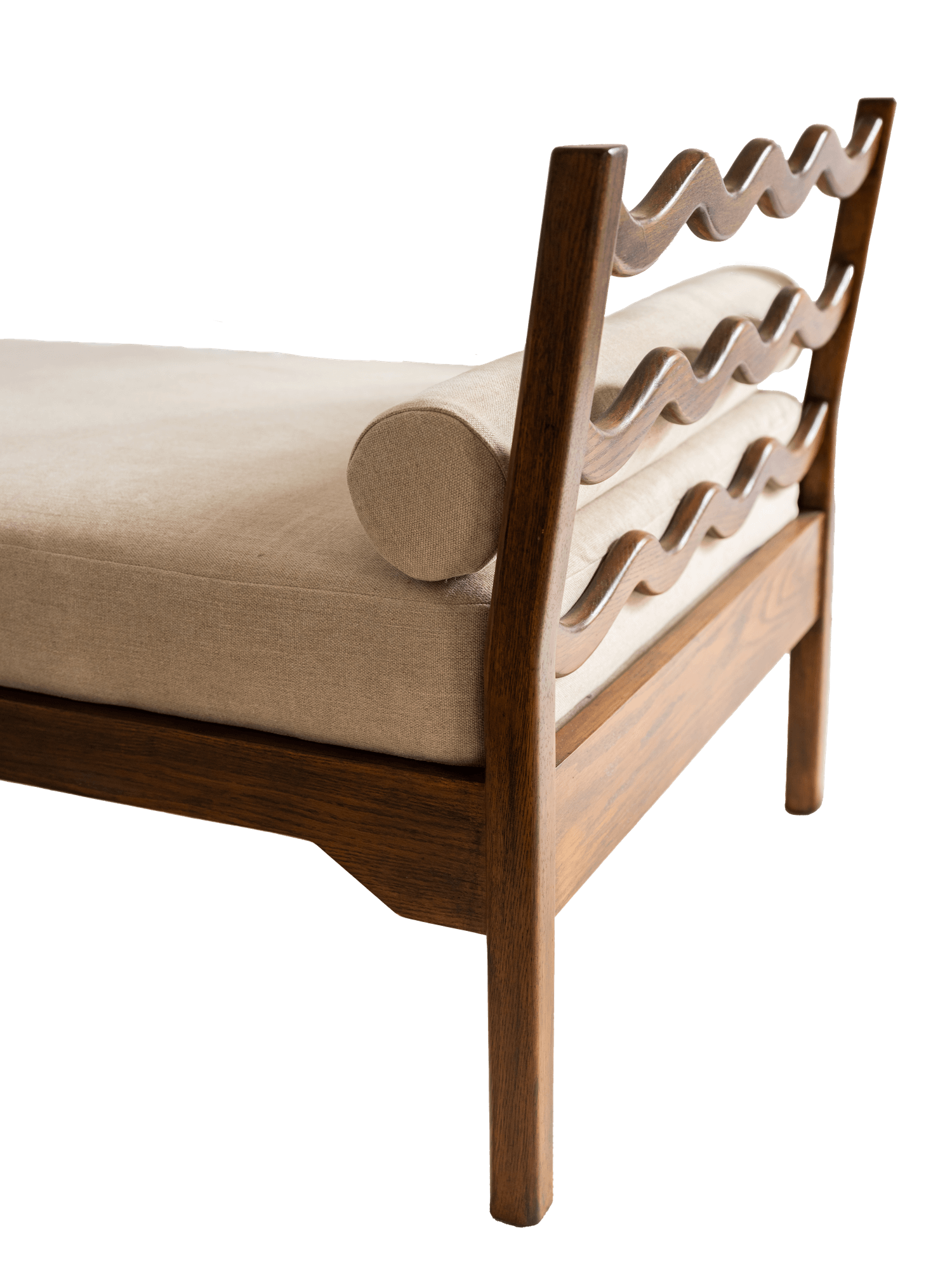 Close up shot of daybed featuring scallop detail