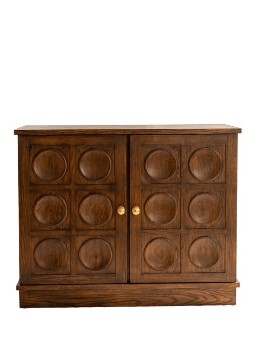 Solid oak bar cabinet with brass hardware